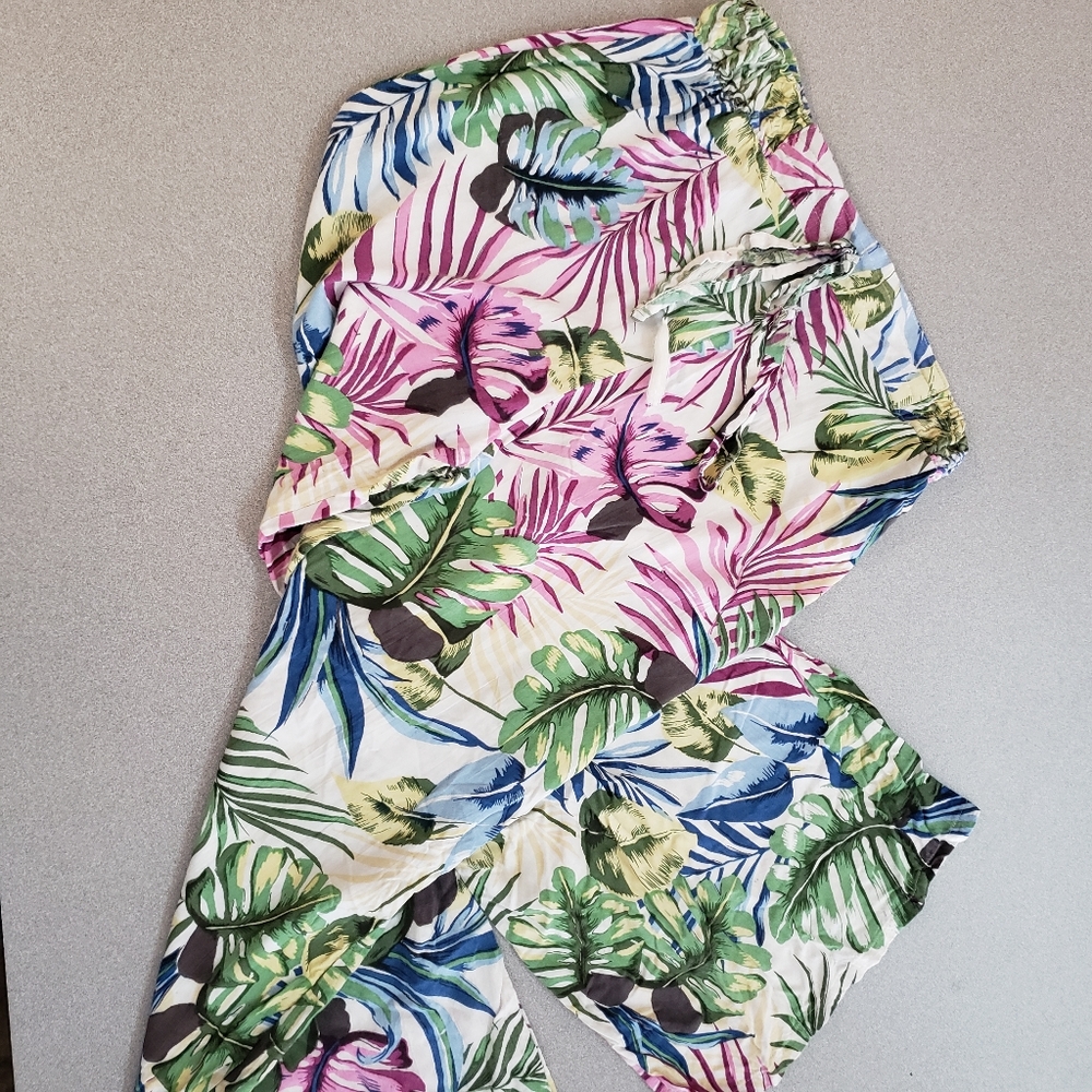 Angie women's size large palm print wide leg summer pants